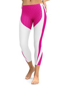 If you want to stand out in the gym, yoga or out and about and during the summer, winter, fall or spring than these Pink Honeycomb Carbon White Capris will do the trick. It's almost as if white background makes the color pink stand out even more. 100 Squats, White Capris, The Color Pink, Soft Leggings, Squat Proof, Gym Yoga, In The Gym, Summer Winter, Honeycomb