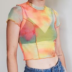 Nwt, Urban Outfitters Bright Pastels Kindred Mesh "Rave" Tee. Uo Exclusive! Such A Cute Top To Wear Over A Swimsuit Or Bra! Sheer Top Made For Layering (Or Go Bold & Braless!) Crewneck, Short Sleeves, Cropped Silhouette, Lettuce Edging, Shrunken Fit. My Model Is 5'10, 150 Pounds, And Usually Wears A M, She Is Wearing A L In This Top & Said It Runs Small. Trendy Cropped Mesh Top For Summer, Fitted Red Mesh Top For Summer, Green Fitted Mesh Top With Crew Neck, Fitted Trendy Mesh Top For Summer, Fitted Red Mesh Top For Spring, Y2k Crew Neck Mesh Top For Spring, Y2k Spring Crew Neck Mesh Top, Y2k Mesh Crew Neck Top For Spring, Spring Y2k Crew Neck Mesh Top