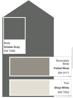 the gray paint color scheme is shown in three different shades and it's labeled with white