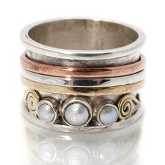 Chunky Pearl Silver Spinning Rings by Charlotte's Web | Charlotte's Web Rings With Stones, Daughter Ring, Metalsmith Jewelry, Chunky Pearls, Chic Rings