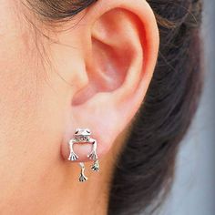 Cotonie Size: one size.  Color: Metal Type.  Gender: female.  Age Group: adult. Frog Earrings, Frog Jewelry, Ear Jacket Earring, Gothic Earrings, Style Gothic, Cute Frog, Punk Jewelry, Animal Earrings, Funky Jewelry