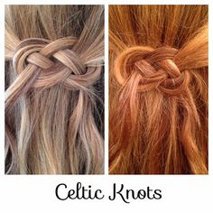 three different styles of hair with the words celtic knots on top and bottom, along with two