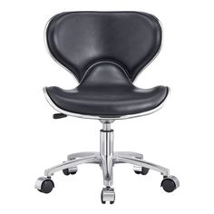 an office chair with wheels on the back and seat upholstered in black leather