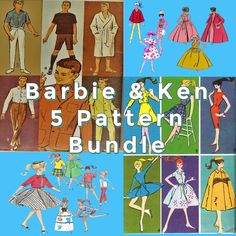 the cover of barbie and ken's 5 pattern bundle is shown in several different styles