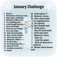 a snowman is shown with the words january challenge written below it and an image of a snowman