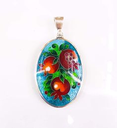 Cloisonne enamel pendant #pomegranate #pendant #silver #handmade #jewelry #cloisonne #enamel Pomegranate Pendant, Pomegranate Jewelry, Silver Handmade Jewelry, Cloisonne Enamel, Awesome Things, Pendant Silver, Etsy Crafts, Etsy Handmade, Raisin