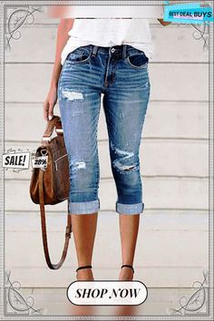 Casual Plain Regular Fit Denim&jeans Blue Cropped Leg Jeans, Casual High Rise Distressed Cropped Jeans, Ripped Medium Wash Cropped Jeans For Fall, Casual Blue Washed Cropped Jeans, Distressed Cropped Denim Jeans For Fall, Casual Ripped Medium Wash Cropped Jeans, Casual Cropped Distressed Jeans In Dark Wash, Distressed Stretch Jeans For Summer, Casual Medium Wash Ripped Cropped Jeans