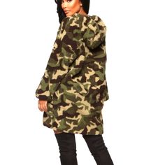 Cute And Soft Sherpa Style Camo Dress Is Needed In Your Closet If You Like The Outdoors! Will Keep You Warm While Outside! Available In Olive Hooded Drawstring Hem Non Stretch Unlined 100% Polyester Disclaimer: Print Placement Will Vary Brand New, Bundle For Better Savings. Camouflage Hoodie For Fall, Oversized Camouflage Outerwear For Winter, Camouflage Long Sleeve Hoodie For Winter, Winter Camouflage Oversized Outerwear, Oversized Camouflage Winter Outerwear, Hooded Camouflage Winter Sweatshirt, Camouflage Winter Hoodie, Winter Camouflage Long Sleeve Hoodie, Camouflage Long-sleeved Hoodie For Winter