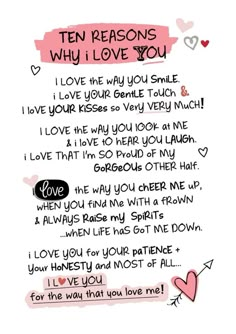 a handwritten poem with hearts and words on it