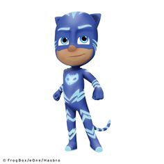 a cartoon character is dressed in blue and has an evil look on it's face