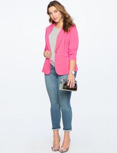 Ali Blazer Pink Pansy Blazer Dress Outfits, Plus Size Business Casual, Hot Pink Blouse, Boss Chic, Business Casual Spring, Plus Size Business, Chic Fashion Style, Spring Business Casual, Blazer Outfits Casual