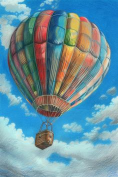 a painting of a hot air balloon in the sky