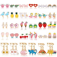 PRICES MAY VARY. Kids Clip On Earrings for Girl Set: 30 Pairs clip on earrings for girls with different styles, these clip on earrings are selected from the most popular toy shapes for girls(age:Over 4 years old) Multiple Styles : the lovely clip on earrings are suitable for most Kids and women, beautiful and fashion, can give you a elegant wearing experience and win you more compliments Cute And Comfortable: no piercing required,Girls earrings clip in order to better protect the kids ears from Toddler Jewelry, Rainbow Nail Art, Unicorn Flowers, Rainbow Nail, Unicorn Earrings, Fake Earrings, Girls Party Favors, Piercings For Girls, Girls Clips