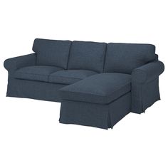 a blue couch with a chaise lounge