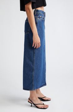 Traditionally casual denim gets a refined makeover in a softly faded maxi skirt crafted in Italy and made entirely of comfortable organic cotton. 34" length (size Medium) Zip fly with button closure Five-pocket style 100% organic cotton Hand wash, line dry Made in Italy Designer Clothing Loulou Studio, Denim Maxi, Denim Maxi Skirt, Casual Denim, Emphasis, Maxi Skirt, Organic Cotton, Light Blue, Nordstrom