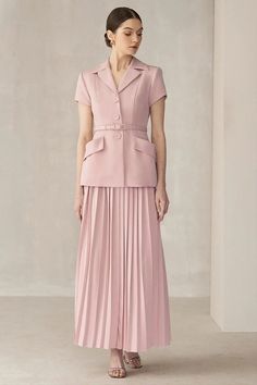 Elegant A-line Maxi Skirt With Pleated Hem, Flowy Long Skirt Dress For Work, Evening Draped Tiered Skirt With Pleats, Elegant Voluminous Maxi Skirt With Folds, Elegant Formal Pleated Draped Skirt, Feminine Evening Pleated Skirt, Feminine Workwear Midi Dress, Feminine Midi Workwear Dress, Chic Pleated Skirt With Fitted Waist