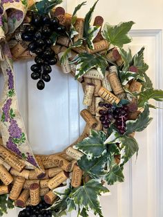 Wine Cork Wreath | Grapes Wreath | Wine Lovers Wreath | Wine Decor – Faux Real Florals by Yasmin Grapes Wreath, Wine Corks Ideas, Wine Cork Wall Decor, Wine Corks Crafts, Corks Crafts, Wine Cork Wreath, Cork Wreath, Wine Cork Art, Cork Wall