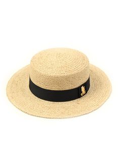 - Raffia flat fedora with contrasting tape line- Adjustable inside velcro fastening- Comfortable fit - Side gold-metal detail- Unisex availableMeasurements- Height : 3.54”, Brim length :2.95”, Circumference:22.8”           Composition & Care- Material :100%paper- Please check the care label. Designer- Made in Korea- by UNIVERSAL CHEMISTRY- Style#:300664220 Classic Gold Flat Brim Hat Band, Gold Straw Hat With Flat Brim, Classic Gold Fedora With Short Brim, Classic Gold Flat Brim Fedora, Classic Gold Brimmed Fedora, Gold Flat Brim Straw Hat For Spring, Spring Gold Flat Brim Straw Hat, Gold Boater Hat With Short Brim For Spring, Gold Flat Brim Hat Bands For Spring