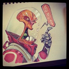 a drawing of a man in a space suit holding a wrench and wearing a helmet