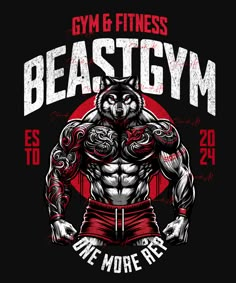 the beast gym logo with an image of a man's torso and arms, on a black background