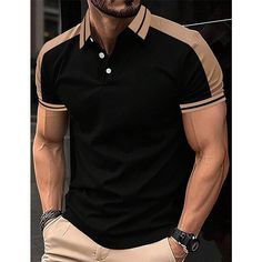 Season:Summer; Fabric:Polyester; Sleeve Length:Short Sleeve; Look After Me:Washable,Wet and Dry Cleaning; Gender:Men's; Style:Basic,Fashion,Comfortable; Elasticity:Micro-elastic; Tops Type:Polo Shirt,Golf Shirt,Button Up Polos; Occasion:Holiday,Casual; Fit Type:Regular Fit; Pattern:Color Block; Design:Patchwork,Embroidered; Neckline:Lapel; Brand:OUKU; Listing Date:01/02/2024; Bust:; Length:; Shoulder Width:; Sleeve: Fitted Polo Shirt With Buttons For Spring, Black Summer Polo Shirt With Collared Neckline, Black Collared Polo Shirt For Summer, Fitted Polo Shirt With Casual Collar For Summer, Fitted Polo Shirt For Summer, Fitted Collared Polo Shirt For Summer, Slim Fit Short Sleeve Polo Shirt For Summer, Slim Fit Polo Collar Shirt For Summer, Summer Slim Fit Shirt With Polo Collar