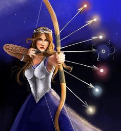 a drawing of a woman holding a bow and arrow