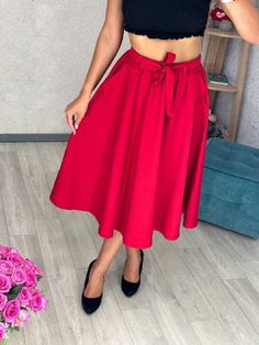 Vintage Style Skirt Free cut, voluminous Light and pleasant to the touch, comfortable elastic on the waist, pockets on the sides Women's Skirts comfotable, convenient, does not restrict movement crepe cloth suit  Midi Skirt is a wide range of sizes  44(S), 46(M), 48(L), 50(XL), 52(2XL), 54(3XL), 56(4XL), 58(5XL) Colors: black, beige, dark blue, red  Length 77 cm in sizes 44, 46, 48, 50, 52, 54  Measuring the waist on the elastic band is an important part of choosing the size  Hips freely  (S) 44 Casual Red Gathered Skirt, Red Gathered Skirt For Spring, Red Relaxed Chic Maxi Skirt, Red Chic Relaxed Maxi Skirt, Chic Red Relaxed Maxi Skirt, Red Midi Skirt With Pockets, Chic Red Midi Skirt, Chic Red Gathered Skirt, Red Relaxed Fit Midi Skirt