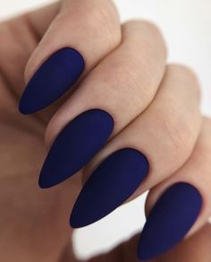 Blue Matte French Nails, Royal Blue Matte Nails Design, Matt Dark Blue Nails, Midnight Blue Nails Matte, Navy Matte Nails Design, Matte Nails Almond Shape