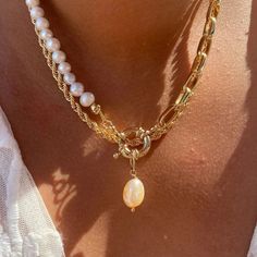 Enjoy this beautiful Rope chain with our lovely Fresh Water Pearl chain necklace for a perfect finishing touch on your outfit of the day, everyday!PLEASE NOTE: Choose From the following size or variation OPTIONS in the drop down menu 🌺.Full Set Shown (Includes):- 16" 3mm Rope Chain Only- 16" Pearl Necklace With Pearl Charm Only Fresh Water Pearl Necklace | Layered Gold Filled Necklace Set | Pearl Paper Clip Rope Necklace | Gold Stacked Necklaces Gold Stacked Necklaces, Paper Clip Jewelry, Pearl Necklace Layered, Necklace Layers, Fresh Water Pearl Necklace, Water Pearl Necklace, Necklace With Pearl, Pearl Chain Necklace, Stacked Necklaces