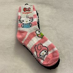 Hello Kitty & Friends Crew Fuzzy Socks 2 Pairs Size: 4-10 Cute Cat Design Socks For Winter, Cute Winter Socks With Cat Design, Super Soft Pink Socks For Indoor Use, Cute Cat Design Winter Socks, Soft Pink Indoor Socks, Cute Black Non-slip Socks, Super Soft Pink Casual Socks, Cute Soft Pink Socks, Casual Super Soft Pink Socks