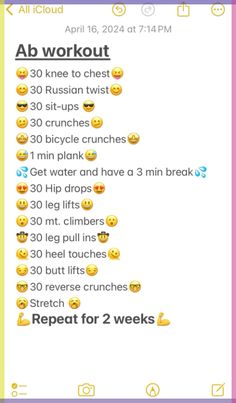 an iphone screen with emoticions on it and the text'ab workout '