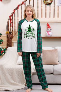 Perfect matching look during the holidays, the first choose for Christmas Festive, Holiday. With a wide range of sizes, you can get a super comfy matching pajama set for everyone in your family. Now the whole family can stay warm in winter and cold weather. Unique pajamas make a great Christmas gift for men, women, boys, and girls of all ages. Give a matching set to your family friends or an individual set to your son or daughter! Material: Cotton+Polyester Color: Green Plaid (As Picture) Dog Pa Printed Pants Outfits, Sportswear Leggings, Christmas Pajama Set, Matching Family Pajamas, Family Christmas Pajamas, Matching Pajamas, Graphic Top, Family Pajamas, Plaid Pants