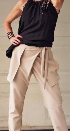 Elegant Beige Trousers Wrapover Pants Long Beige Trousers Office Pants Business Wear Summer Spring Elegant Big pockets Minimalist Urban Pant #LongBeigePants #BigPocketsPants #BeigeTrousers #SummerSpringPants #UrbanPants #OfficePants #WrapoverPants #BusinessWear #MinimalistPants #ElegantTrousers Beige Hose, Office Pants, Beige Pants, Business Pants, Black Pants Casual, Big Pockets, Womens Trousers, Belted Pants, Business Wear