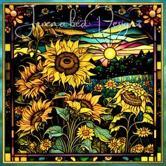 a stained glass window with sunflowers on it