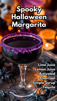 spooky halloween margarita recipe with lime juice and activated charcoal