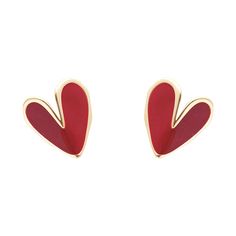 Upgrade your everyday jewelry collection with these earrings that feature a playful heart design. 1.33" W x 3.42" L 18k gold-plated copper / enamel Valentine's Day Heart Charm Enamel Earrings, Gold Enamel Heart Charm Earrings, Gold Enamel Heart Earrings For Valentine's Day, Gold Enamel Heart Earrings, Valentine's Day Gold Heart Enamel Earrings, Valentine's Day Gift Enamel Earrings, Heart Charm Enamel Earrings, Heart-shaped Enamel Earrings With Charm, Gold Enamel Heart-shaped Earrings