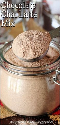 Jar and measuring spoon of Chocolate Chai Latte Mix Gifts For Chai Lovers, Homemade Chai Latte, Traditional Chai, Tea Mixes, Pane Naan, Homemade Chai Tea, Chocolate Chai, Homemade Chai, Chai Tea Recipe