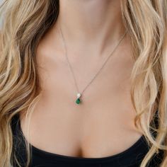 Introducing the "Regal Necklace," a captivating creation that embodies timeless elegance and grace. A pear-shaped emerald, its verdant depths reminiscent of treasure unearthed from a royal kingdom, along with radiant, sparkling diamonds exude everlasting beauty perfect for the woman who enjoys the finer things in life. SKU BS13108P EMERALD SIZE 8x6mm COLORSTONE SHAPE Pear Shape COLORSTONE WT 0.87cts DIAMOND WT 0.09cts Ethically sourced emeralds directly from our renowned Belmont mine in Brazil. Pear-shaped Emerald Gemstone Necklace For Formal Occasions, Pear-shaped Emerald Gemstone Necklace For Formal Events, Elegant Pear-shaped Emerald Necklace For Formal Occasions, Elegant Formal Pear-shaped Emerald Necklace, Elegant Teardrop Emerald And Diamond Necklace, Elegant White Gold Teardrop Emerald Necklace, Formal Pear-shaped Emerald Necklace In Fine Jewelry Style, Formal Pear-shaped Emerald Necklace Fine Jewelry, Formal Pear-shaped Emerald Necklace