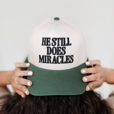 This Christian trucker hat, "He still does miracles" is a powerful reminder that God is the God of miracles! God Of Miracles, Church Merch, Christian Hats, Hat Fits, A Miracle, Weird And Wonderful, Cute Hats, Christian Clothing, Gift Stickers