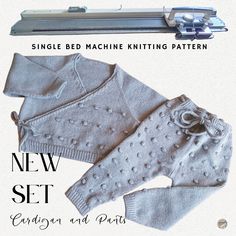 the knitting pattern for this baby sweater and pants is available in sizes newborn to adult