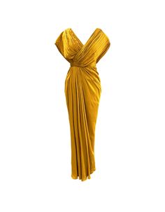 Crafted from luxurious Modal Satin fabric, this gown exudes opulence and comfort, making it a must-have for any special occasion. The soft draping and pleated detailing on the top create a flattering silhouette, while the rich mustard hue adds a touch of sophistication. Elevate your style effortlessly with this exquisite gown, perfect for making a statement at any evening event.Product details: Material - Modal Satin, Voile Fit - Fitted from Waist Up Closure - Back Zipper Product Measurements: (XS Size)Model is wearing size XS Bust - 32 Waist - 26 Neck depth - 10.5 Slit length - 16 Length - 62 Size chart: SIZE 6 8 10 12 14 16 18 20 (XXS) (XS) (S) (M) (L) (XL) (XXL) (XXXL) BUST 30 32 34 36 38 41 44 47 WAIST 24 26 28 30 32 35 38 41 HIPS 34 36 38 40 42 45 48 51 Wash & Care:Please remember to Exquisite Gowns, Golden Glow, My Favorite Color, Satin Fabric, On The Top, Favorite Color, Elevate Your Style, Mustard, Must Haves