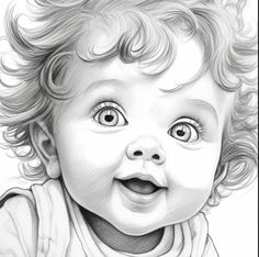 a drawing of a baby with curly hair