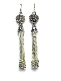 Vintage Sterling Silver dangle earrings by Andrea Barnett Elegant Silver Nickel-free Tassel Earrings, Elegant Silver Tassel Earrings Nickel Free, Luxury Silver Long Drop Earrings, Silver Elegant Tassel Drop Earrings, Elegant Silver Tassel Drop Earrings, Elegant Silver Tassel Earrings For Evening, Luxury Silver Dangle Earrings, Elegant Long Drop Metal Earrings, Elegant Long Drop Tassel Earrings For Formal Occasions