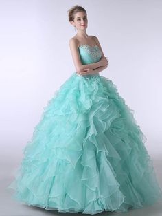 Strapless Turquoise Formal Quinceanera Ball Gown Dress Green Ball Gown, Colored Wedding Dress, Blue Ball Gowns, Ruffle Beading, Quinceanera Dresses Blue, Ball Gown Dress, Gown Plus Size, Princess Ball Gowns, Quinceanera Dress