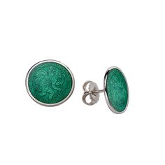 Add a touch of elegance and spiritual protection to any outfit with these St. Chris Enamel Stud Earrings. Crafted in sterling silver, these earrings feature a stunning enamel design of St. Christopher. Perfect for daily wear or special occasions, these earrings make a thoughtful and fashionable gift. This piece is made to order. Please allow 1 week before shipping. Luxury Enamel Earrings For Gift, Silver Jewelry With Glossy Finish For Gift, Traditional Polished Earrings As Gift, Traditional Polished Earrings For Gift, Luxury Silver Enamel Earrings, Luxury Green Enamel Earrings, Elegant Silver Enamel Earrings, Enamel Stud Earrings, St Christopher