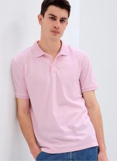 Spring Collared Polo Shirt With Placket, Spring Solid Polo Shirt With Collared Neckline, Casual Plain Collared Polo Shirt, Casual Collared Plain Polo Shirt, Solid Polo Shirt With Button Closure For Spring, Spring Polo Shirt With Button Closure, Solid Spring Polo Shirt With Button Closure, Casual Pink Tops With Collared Neckline, Casual Solid Polo Shirt With Button Closure