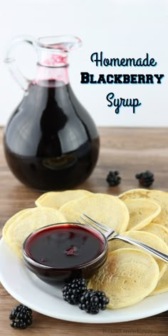 homemade blackberry syrup on a plate with pancakes