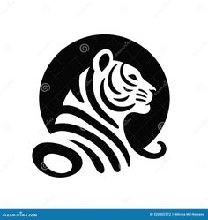 a tiger logo on white background with black and white stripes, the image shows an animal's head