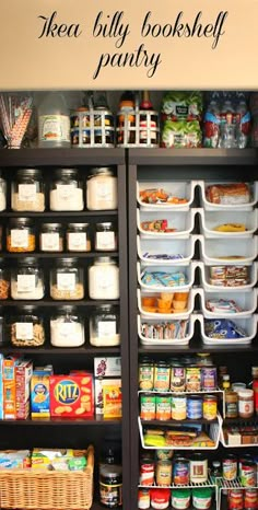 an organized pantry filled with lots of food