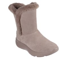 Stay warm and cozy all season wearing Skechers On-the-GO Encore - Snow Flurry. This pull-on boot features a 3M Scotchgard treated suede upper with a sweater knit and faux-fur trim, Skechers Air-Cooled Goga Mat insole, and an ULTRA GO cushioned midsole. | Skechers Women's On-the-GO Encore - Snow Flurry Boots | Medium Width | Skechers Air-Cooled Goga Mat breathable insole with high-rebound cushioning | Lightweight, responsive ULTRA GO cushioning | Treated with 3M Scotchgard to resist water and sta Lace Up Wedges, Pull On Boots, Shoes Flats Sandals, Skechers Women, School Shoes, Athletic Sneakers, Sweater Knit, Fur Trim, Boot Sandals